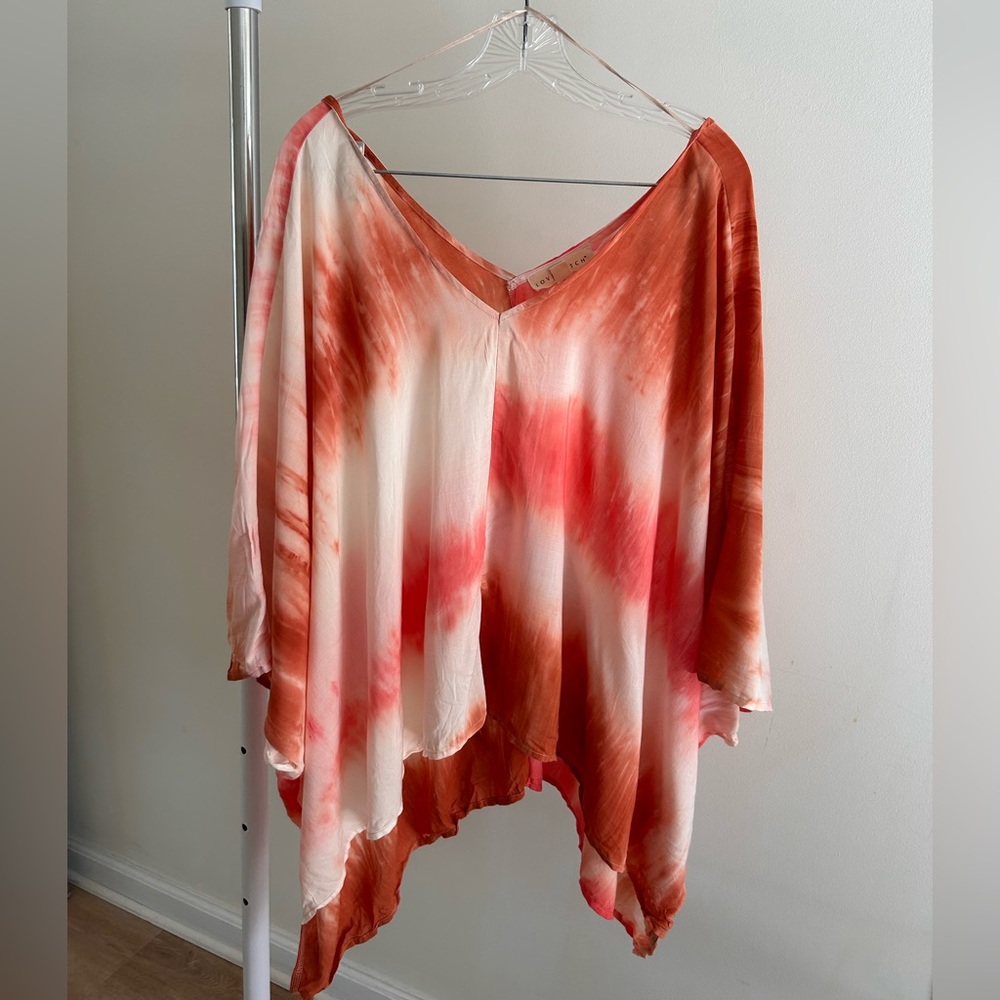 Lovestitch Coral and White Tie-Dye Top